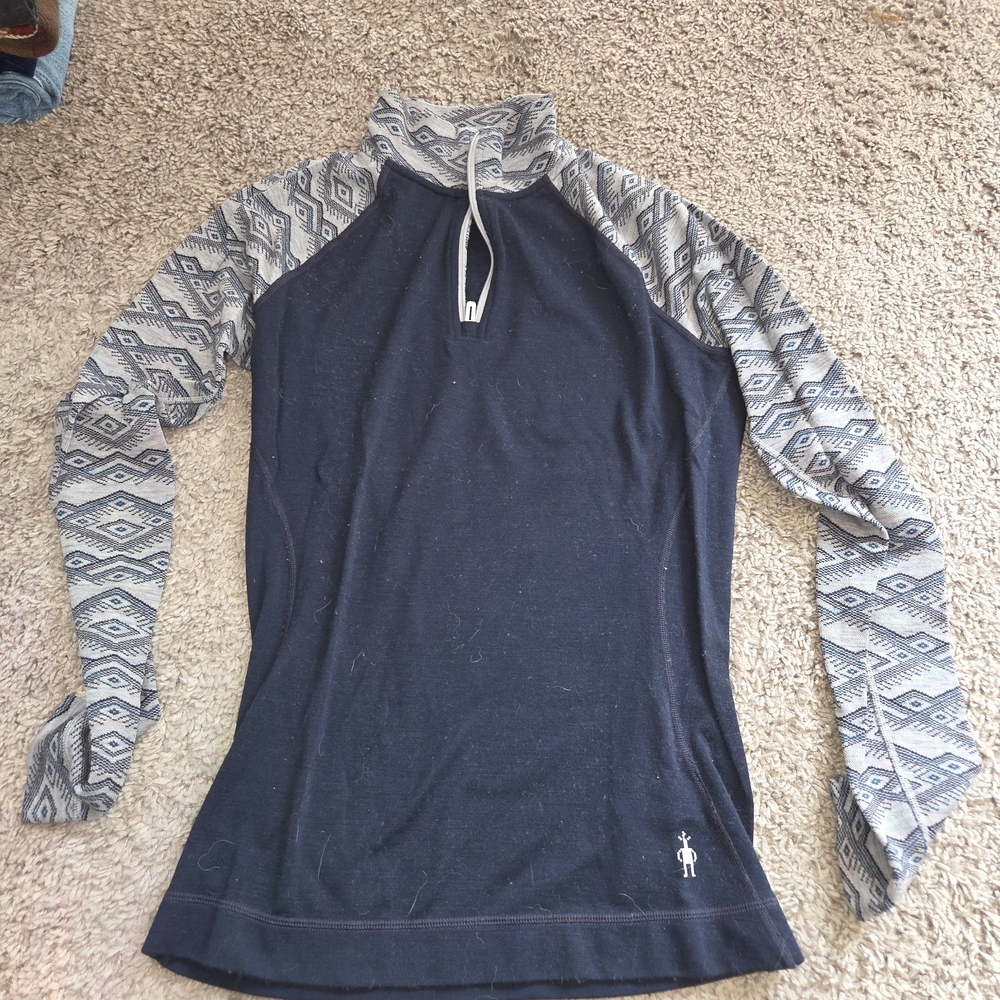 Smartwool Women's Long Sleeve Top - Navy and Patterned Gray
